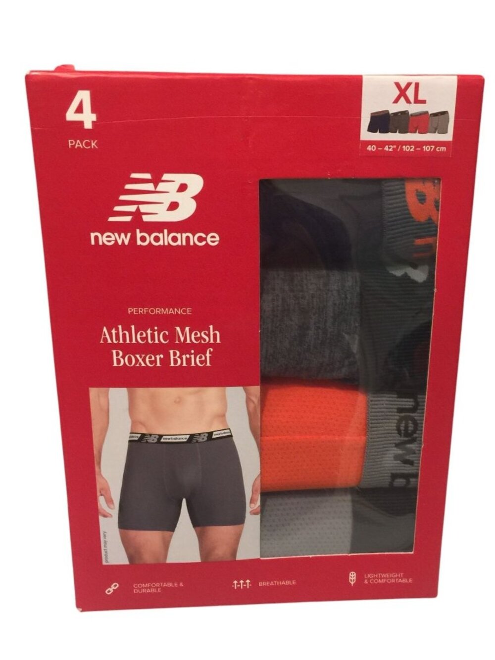 New Balance Men's XL 40-42" Athletic Mesh Boxer Briefs Set of 4 Black Gray Red
